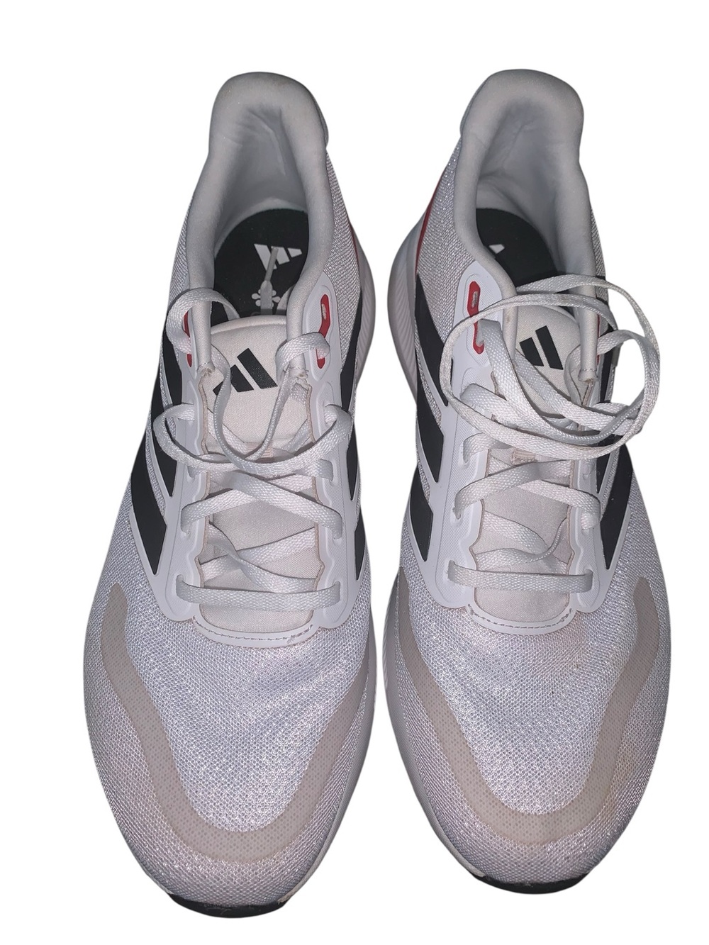 adidas White Sneakers with Gray Stripes and Red Heel Accent - Picture 2 of 6